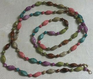 Vintage Goldtone Metal Multi - Colored Plastic Bead 51 " Necklace