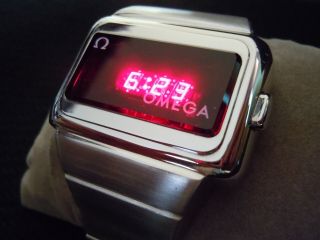 Vintage Omega Time Computer Led Lcd Digital Watch - Rare One Button Ss Tc1