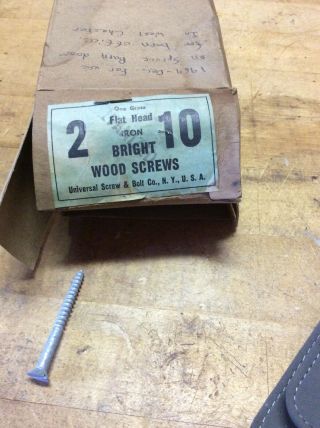 Vintage 2” X 10 Flat Head Iron Bright Wood Screws Universal Screw & Bolt Co.