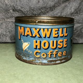 Vintage Maxwell House | Coffee Can | 1 Lb | Lt Blue W/small Cup | No Lid | Empty