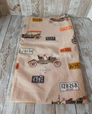 Vintage Beige Antique Cars License Plates Ford Buick Cotton Fabric 61inx34.  5in
