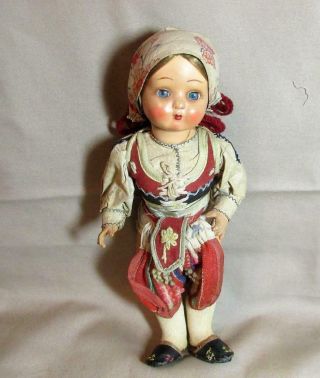 Vintage Polish Ethnic Doll,  Jointed Hard Plastic,  10 1/2 "