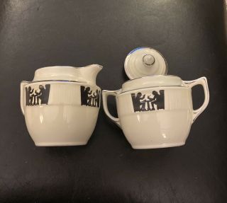 Jewel Tea " Silhouette " Aka Tavern Hall China Creamer & Covered Sugar Bowl