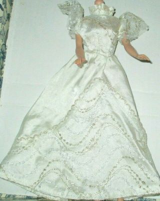 Vintage Barbie Clone Size White Gown With Gold Thread Design