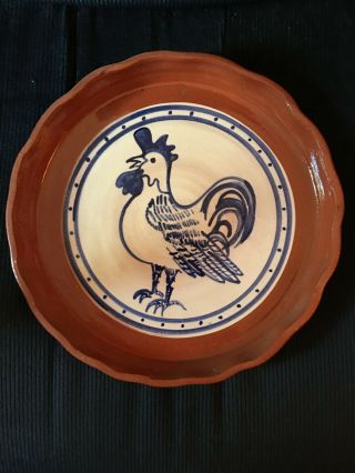 Large Pottery Rooster Plate Platter Quiche Dish Joni Conrad (madrid) Mexico