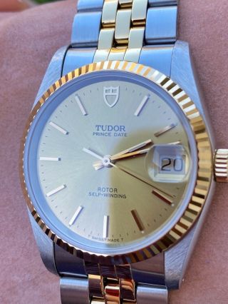 Tudor Prince Date 74033 Two - Tone Steel And 18k Gold Watch And Papers