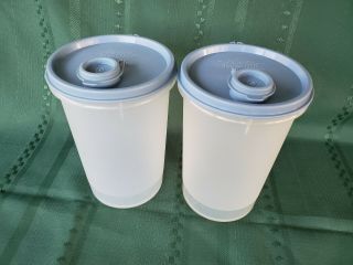 Set Of 2 Vintage Tupperware 321 Sheer Round Containers With Blue Pour Spout Lid