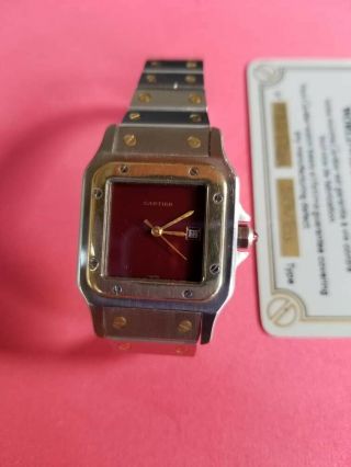Cartier Santos Galbee 18k Gold & Steel Bordeaux Dial Automatic 29mm Mens Watch