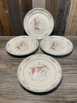 Set Of 4 Vintage International China Marmalade Country Geese 7 1/2 " Salad Plates
