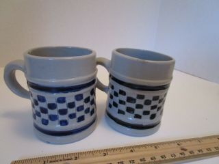 Vintage Set Of 2 Williamsburg Pottery Stoneware Mugs Cups Euc Blue