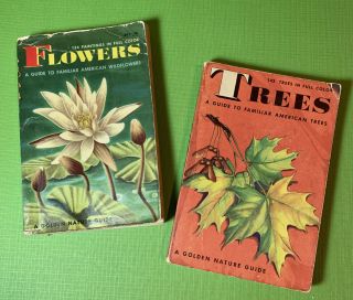 2 Vintage 1950s Golden Nature Guides Familiar American Trees & Flowers