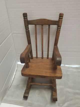 Small Wooden Doll Rocking Chair Toy Furniture Dark Stain Brown 7 " Tall 3 " Wide