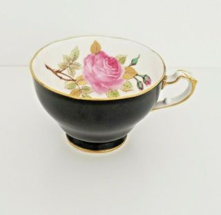 Vintage Adderley Bone China Footed Tea Cup Only Black /white Pink Rose 1960 