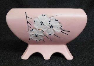 Vintage Pink Mccoy Pottery Planter Vase With White Flowers Design (ab1186)
