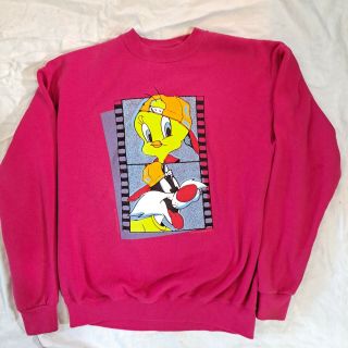 Vintage 1996 Tweety & Sylvester Looney Tunes Sweatshirt Crewneck Size - L/xl Pink