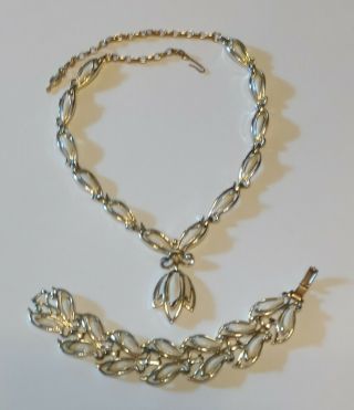 Vintage Sarah Coventry Dangle Necklace And Bracelet Set Gold - Tone & Cream Enamel