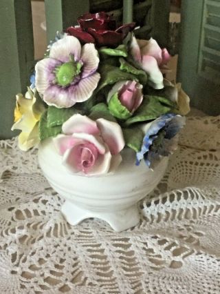 Vintage Lg Staffordshire Radnor Floral Bone China Flower Bouquet Basket Shabby