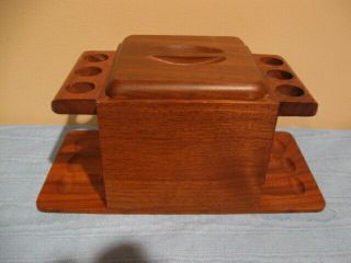 Vintage Walnut Tobacco Smoking Pipe Holder For 6 Pipes With Humidor