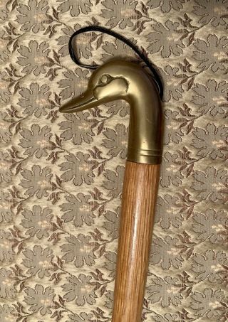 Vintage Brass Duck Head With Wood Handle And Brass Shoe Horn,  17 " Long,  Mcm