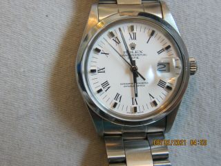 Rolex Oyster Perpetual Date 15000 Quick Set 34mm Steel White Roman Stunning