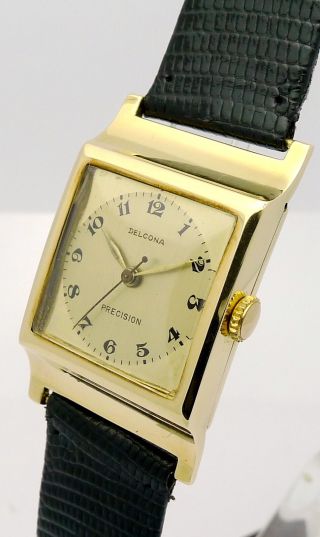 Delcona Precision Art Deco 14ct Gold Herren Armbanduhr - Aus Den 30/40er Jahren