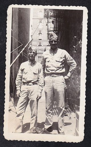 Old Vintage Antique Photograph Two Military Men In Uniforms Standing In Alley
