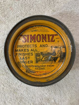 Vintage Simoniz Car Wax Old Tin Can Advertising Decor
