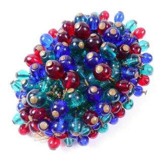 Vtg 1930s Art Deco Haskell (?) Glass Bead Cluster Dress Clip Red Blue Green
