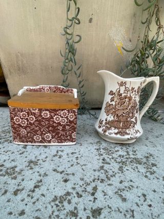 Alfred Meakin Charlotte Pitcher Brown Transferware Staffordshire England Ceramic