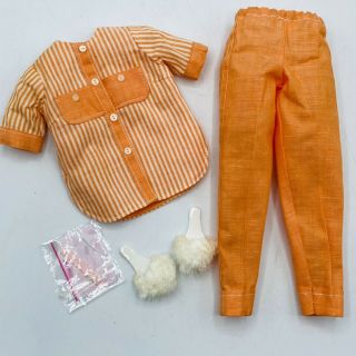 Judy Littlechap Orange Strip Pajamas 1106 Shirt Pants Mules Vintage 1960 
