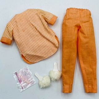 Judy Littlechap Orange Strip Pajamas 1106 Shirt Pants Mules Vintage 1960 ' s Remco 2