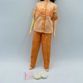Judy Littlechap Orange Strip Pajamas 1106 Shirt Pants Mules Vintage 1960 ' s Remco 3