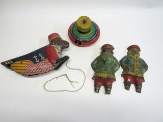 3 Vintage Tin Litho Toys Repair Or Restoration Grasshopper,  Top,  Man