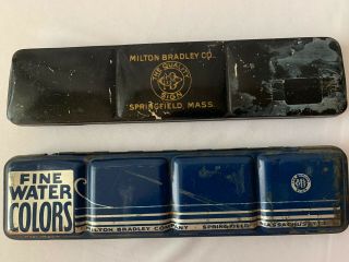 2 Vintage Milton Bradley Metal Water Color Paint Boxes