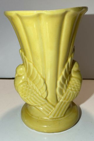 Vintage Shawnee 829 Yellow Vase Double Dove Pigeon 9 " Usa Pottery Bird