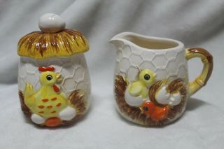 Sears Roebuck & Co 1976 Japan Chicken Little Creamer & Sugar Bowl