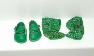 Vintage Vogue 8 " Ginny Doll Green Vinyl Shoes No Heels & Green Socks Exc