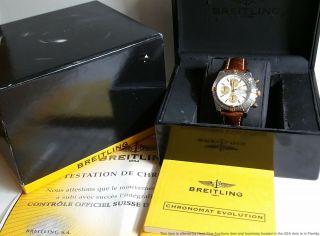 18k Gold Ss Mop Dial Breitling Chronomat Evolution Chronograph Watch Box Papers