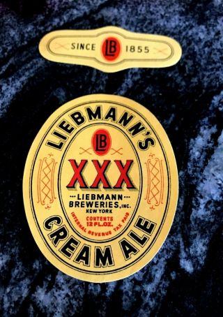 Vintage Irtp Liebmann Xxx Cream Ale 12 Oz Beer Bottle & Neck Label York Ny