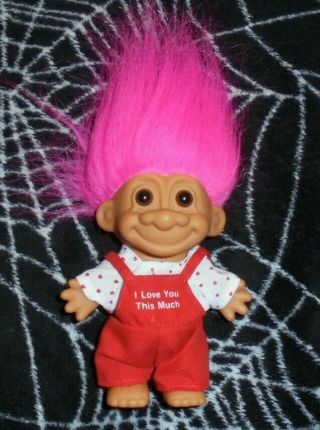 Vintage Russ Troll Doll 5 " I Love You This Much Valentines Heart Cute Pink Hair