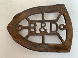 Vintage Ironing Board Cast Iron Sad Iron Trivet Or Rest With " B & D " In Center