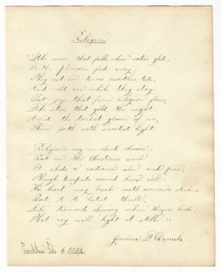 Antique 1832 Handwritten Poem Manuscript Friendship Poetry Religion Franklin,  Ma
