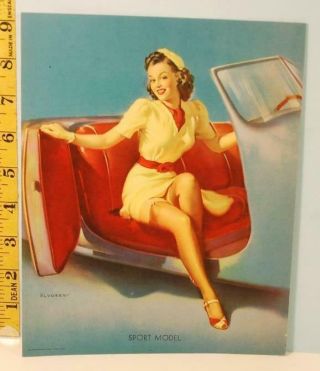 Vintage Gil Elvgren Brunette Pinup Girl " Sport Model " Louis Dow Paper Litho 