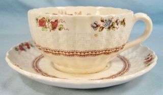 Rosalie Footed Cup & Saucer Set Copeland Spode England Chelsea Wicker S1878 (o)