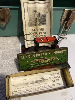 Vintage Al Foss Pork Rind Minnow No.  4 Fishing Lure In Metal Tin