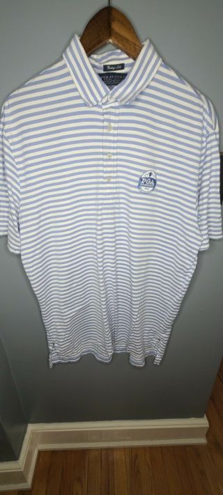 Polo Golf Ralph Lauren Vintage Lisle Blue & White Striped Polo Shirt Men 
