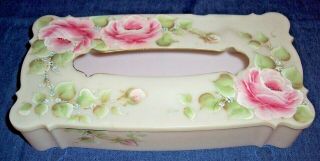Vintage Schwarz Bros Plastics Pink Tole Roses Vanity Tissue Box Cover Holder