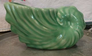 Vintage Fredericksburg Art Pottery Co.  Mid Century Green Nautilus Shell Planter