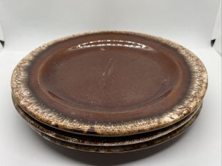 3 Vintage Hull Pottery Brown Drip Crestone 9.  5” Plates