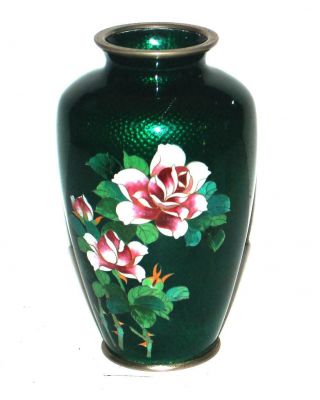 Japanese Cloisonne Enamel Emerald Green Antique Vase